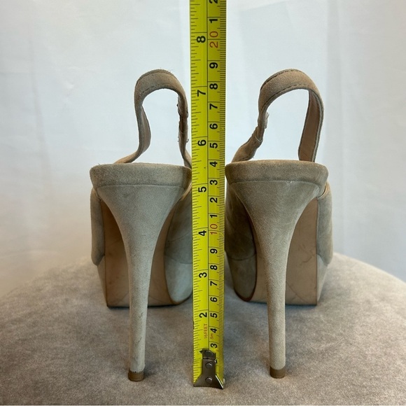 Zara beige tan brown suede gem jewelled embellished peep toe platform high heels - Picture 6 of 9